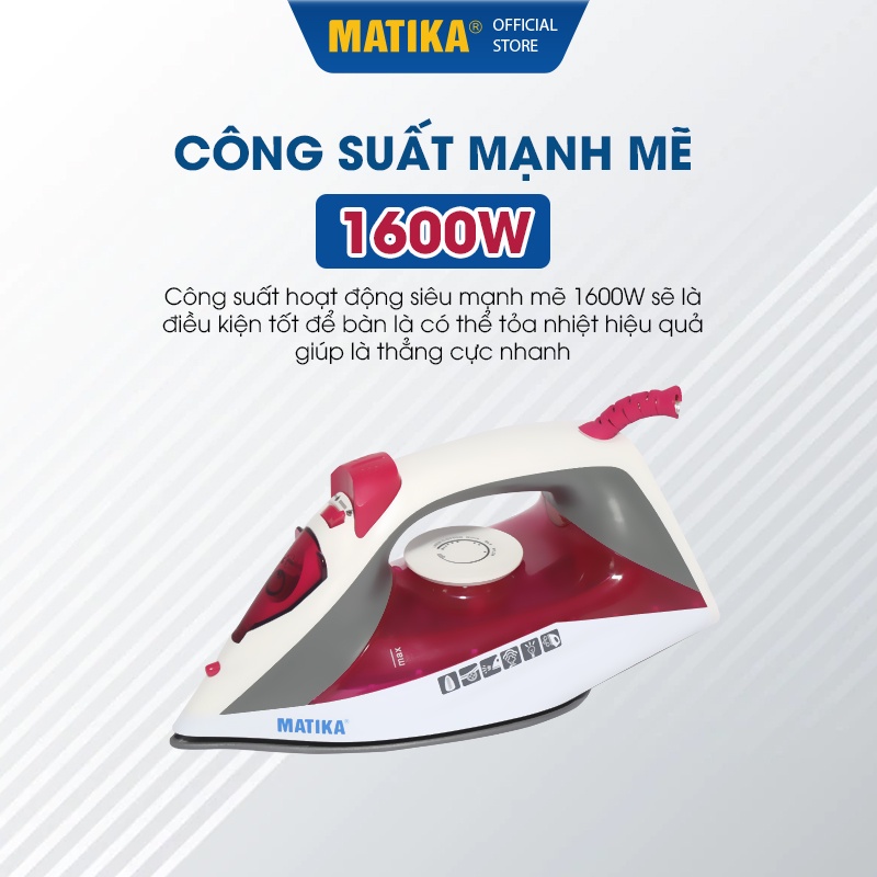 [Mã BMINC50 giảm 10% đơn 99k] [Mã ELHADEV giảm 4% đơn 300K] Bàn Là Hơi Nước MATIKA Cầm Tay MTK-2916