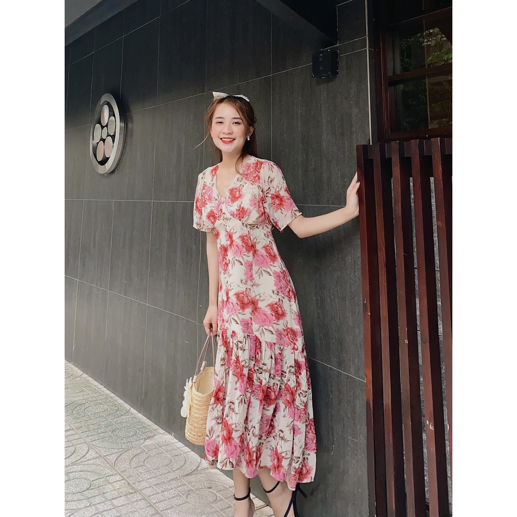 Đầm hoa đuôi cá nút bọc | BigBuy360 - bigbuy360.vn