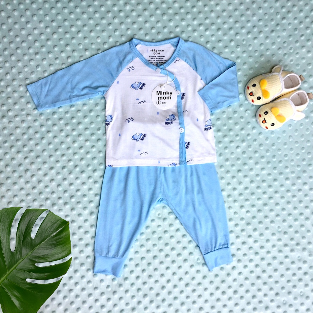 bộ quần áo sơ sinh dài tay, cúc chéo cho bé vải petit.