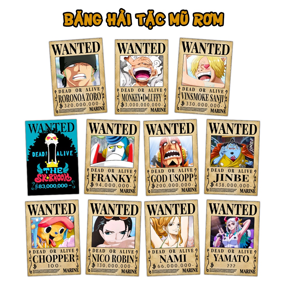 Bộ Poster Siêu Tân Tinh, Tờ lệnh truy nã One Piece Anime Manga Băng Mũ Rơm, BXH Tiền Truy Nã Cao Nhất, Cựu Thất Vũ Hải