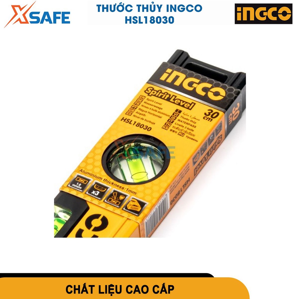 Thước thủy 30-100cm INGCO HSL18030 làm bằng nhôm, dùng để để đo đạc độ nghiêng, góc nghiêng [chính hãng][xsafe]