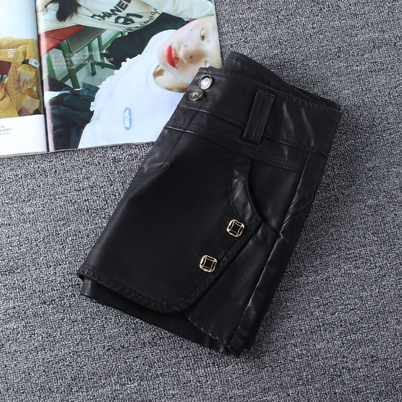 Quần Short Da PU Màu Đen Lưng Cao Tôn Dáng Hợp Thời Trang Cho Nữ