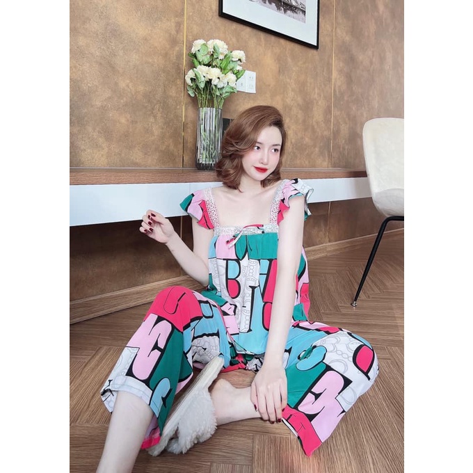 Đồ bộ 2 dây quần dài mặc nhà siêu dễ thương lụa mềm mịn - Đồ ngủ hai dây quần dài