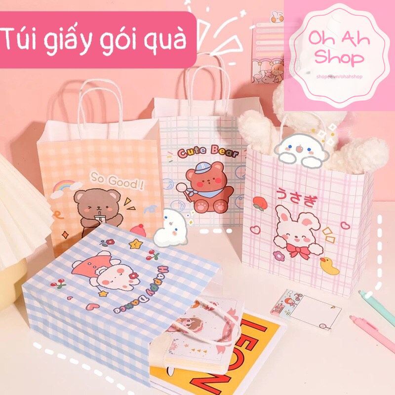 🍓 Túi Giấy Gói Quà Tặng Sinh Nhật Cực Dễ Thương Mẫu Caro Gấu Thỏ | BigBuy360 - bigbuy360.vn