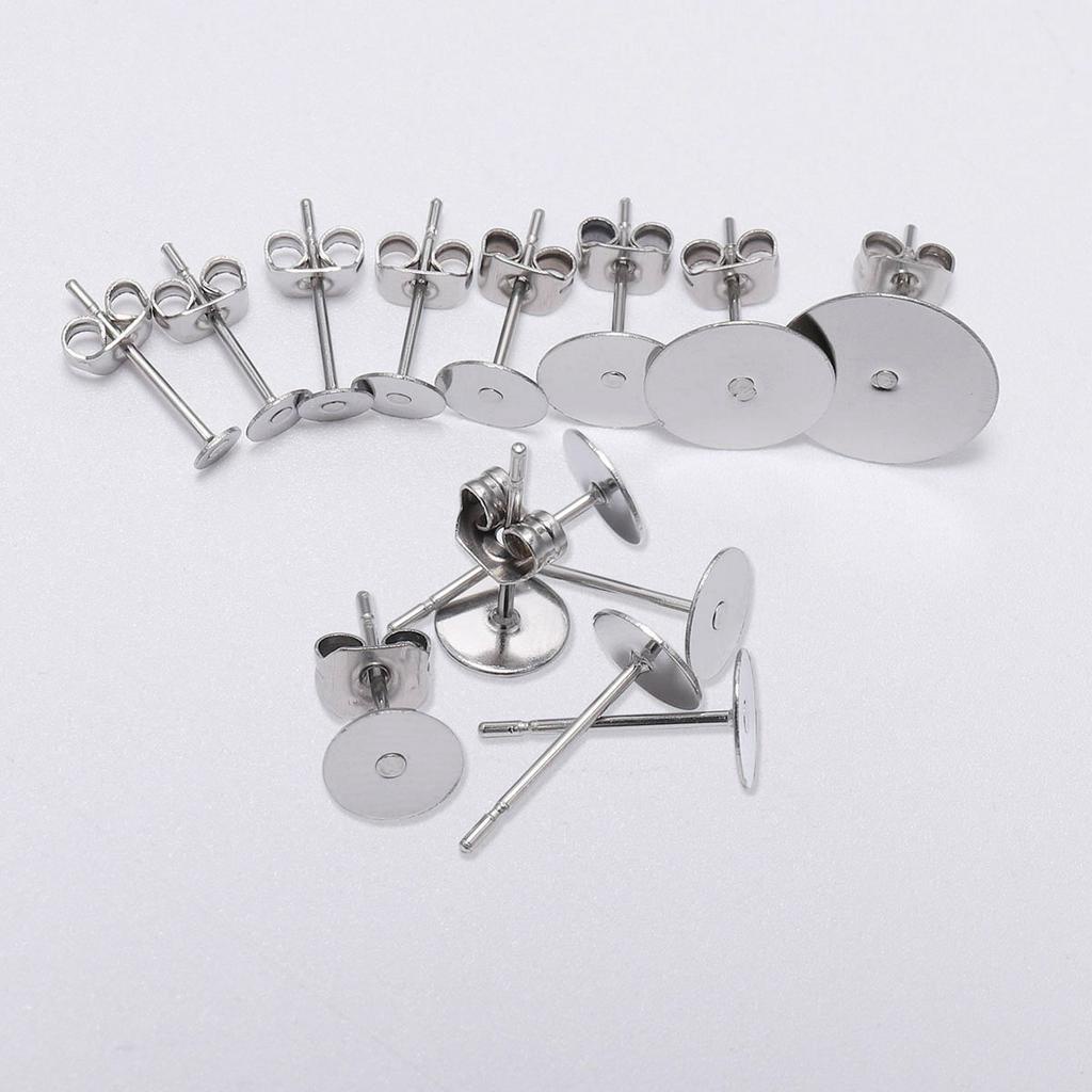 Set 100 chốt bông tai inox bươm bướm 3 4 5 6 8 10 12mm làm đồ trang sức