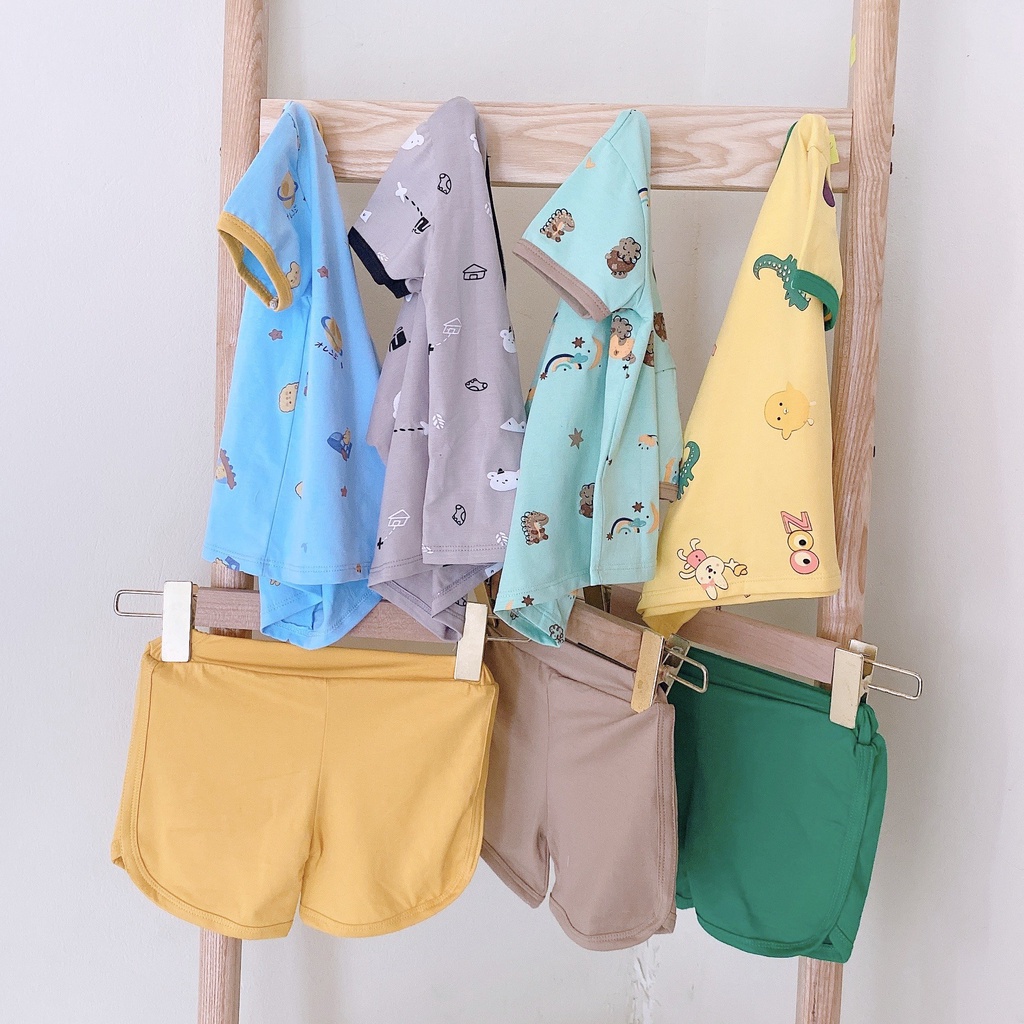 (9-27kg)Bộ thun cotton đùi ngắn tay Minky mom họa tiết đáng yêu cho bé xịn sò (ảnh thật)