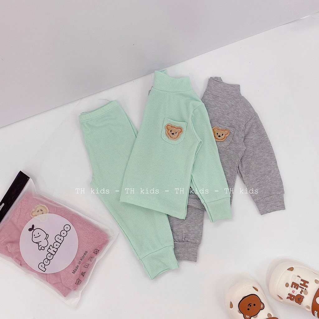 Bộ dài tay chất tăm cổ 3p cho bé Peekaboo