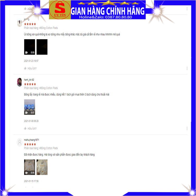 Bông tẩy trang 3 lớp cotton pads cao cấp xịn Blue Love Anh Quốc siêu mềm mịn dai không xù xơ không mủn 100 miếng vuông