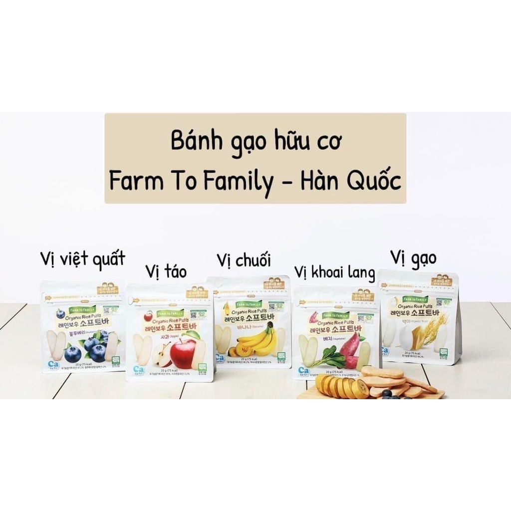 Bánh gạo ăn dặm hữu cơ bổ sung canxi Farm To Family 20gr