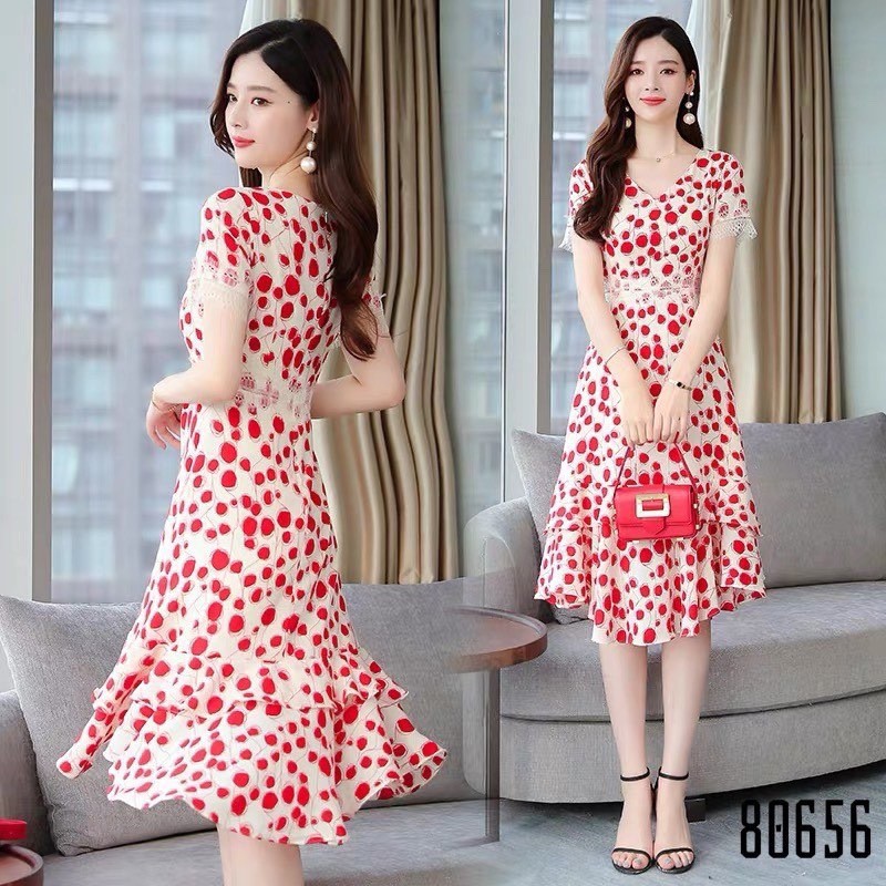 Váy xòe chấm bi đen đỏ 656