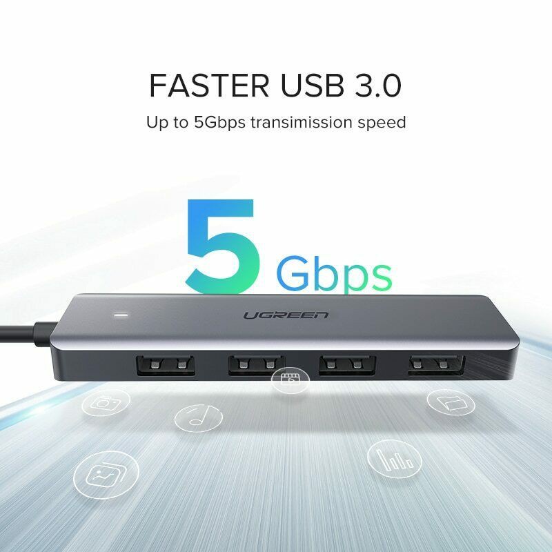 Ugreen 50985 - Bộ chia 4 cổng USB 3.0 hỗ trợ cấp nguồn phụ chính hãng - Phukienleduy