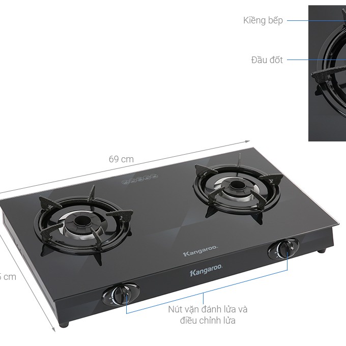 Bếp ga đôi Kangaroo KG8G1A -Trưng Bày +Tặng dây gas-đánh lửa Magneto,lửa tỏa đều, tiết kiệm gas