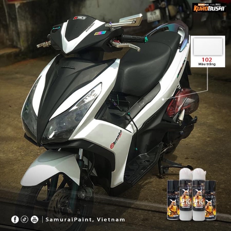 102 _ Chai sơn xịt sơn xe máy Samurai 102 màu trắng shop uy tín, giao nhanh