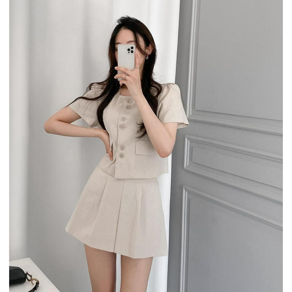 Set Áo Sơ Mi Ngắn Tay Và Quần Short Vải Lanh 61359