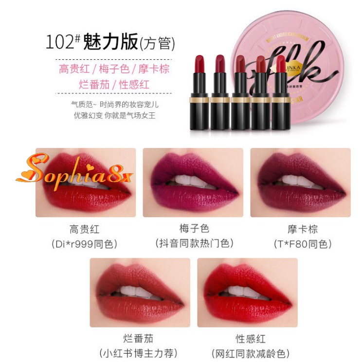 Set 5 son thỏi mini vừa mịn vừa lì môi Feilinka Super Star