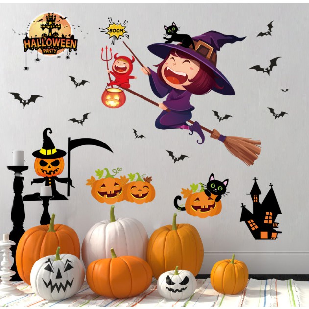 Decal trang trí tường - Lễ Hội Halloween Bé Gái Phù Thủy và nhiều mẫu đẹp