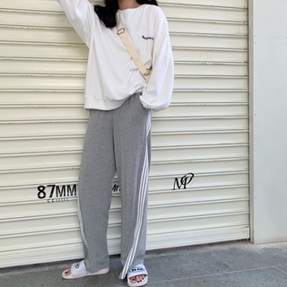 Quần thể thao nam nữ unisex 3 Sọc Quần nam nữ Thu Đông chất dày co giãn ống suông mặc nhà mặc thể dục【Cười Cười】