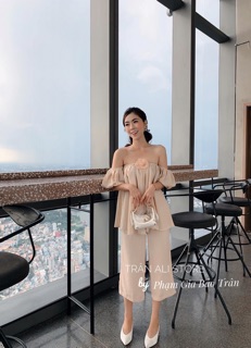 Bộ trễ vai 2 màu đen trắng