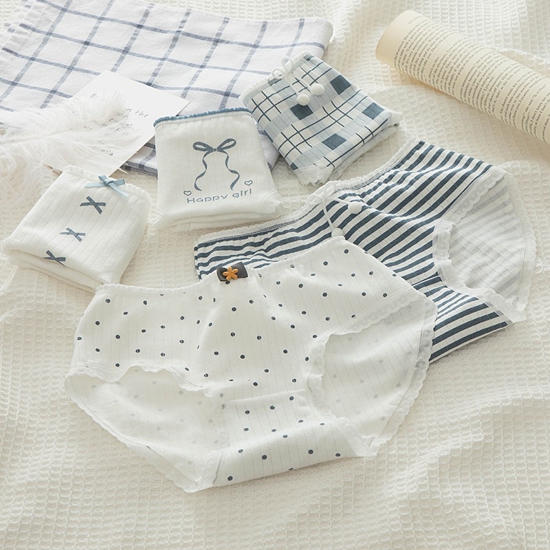 Quần Lót Nữ ❤️ Quần Cotton Nữ Gân Tăm Dễ Thương Kháng Khuẩn 0126