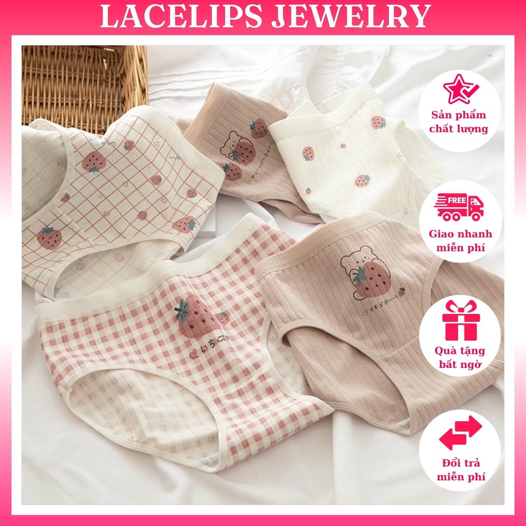 Combo 5 Quần Lót Nữ Cotton Cute Dễ Thương Hình Gấu Hồng