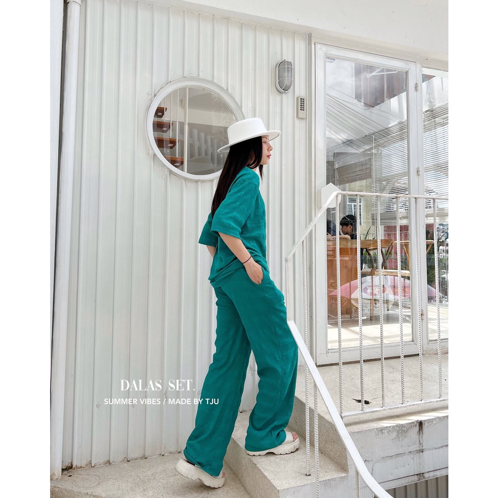 Set quần dài, áo cộc thun Hàn cotton mềm xốp nhiều màu DALAS SET (TJU Thiết kế)