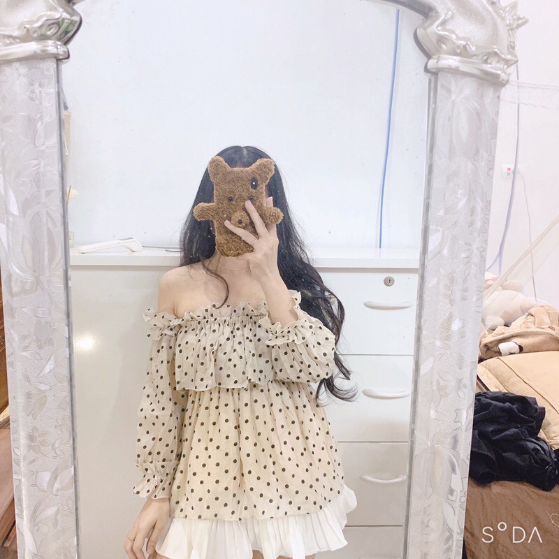 Áo tơ chấm bi 2 lớp SM LFreeshipkèm video ảnh thật