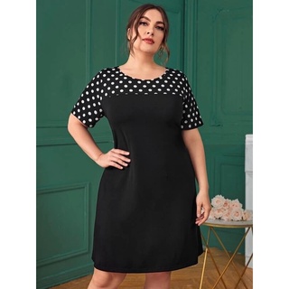đầm suông big size đen phối chấm bi trắng size 80-120kg