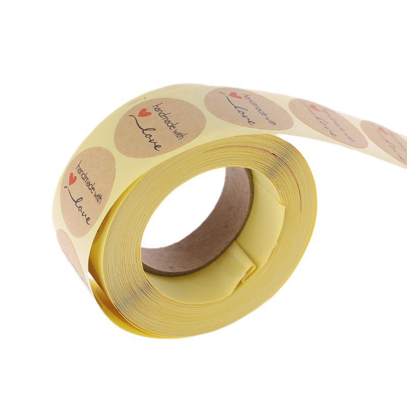 500 Miếng Dán Hình Tròn In Chữ Handmade With Love You Bằng Giấy Kraft Dùng Trang Trí Diy