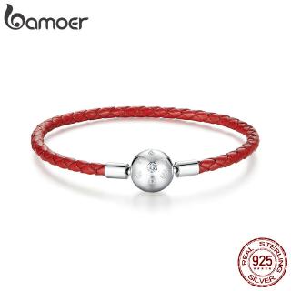 Vòng tay dây da bện đỏ Bamoer BSB042 mặt hình quả cầu tròn