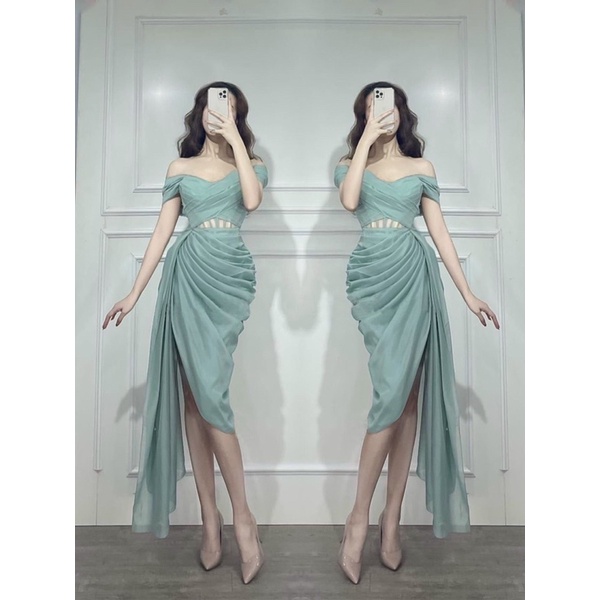 MS1245y ĐẦM BẸT VAI XẾP LY TÙNG XÉO PHỐI BÈO full size S/M/L/XL