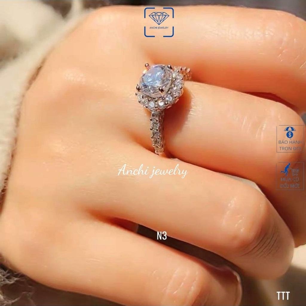Nhẫn nữ ổ đá tròn, chuẩn bạc ý 925 sáng lấp lánh - Anchi jewelry