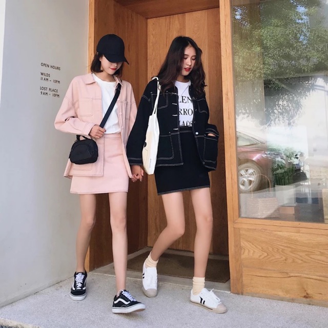 Set áo khoác chân váy kaki ulzzang | Shopee Việt Nam