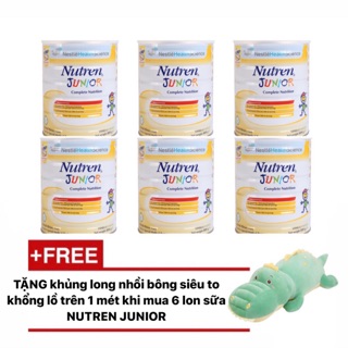 Combo 6 lon sữa nutren junior tăng cân - 800g tặng khủng long gối mền cho bé