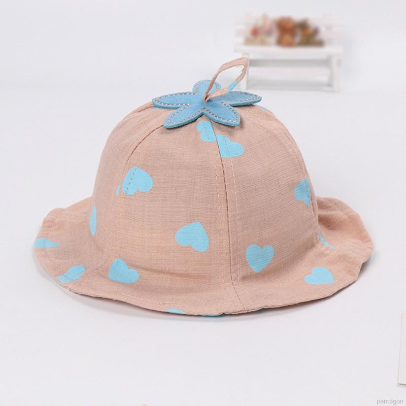 Mũ tai bèo cotton che nắng in họa tiết trái tim thoáng khí phong cách Hàn Quốc xinh xắn cho trẻ em