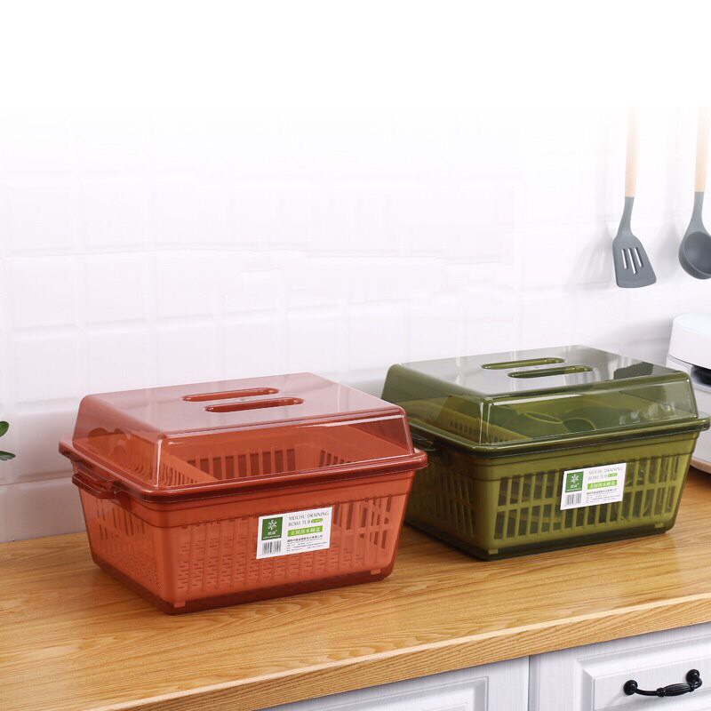 Rổ úp chén, bát có nắp đậy kèm khay thoát nước