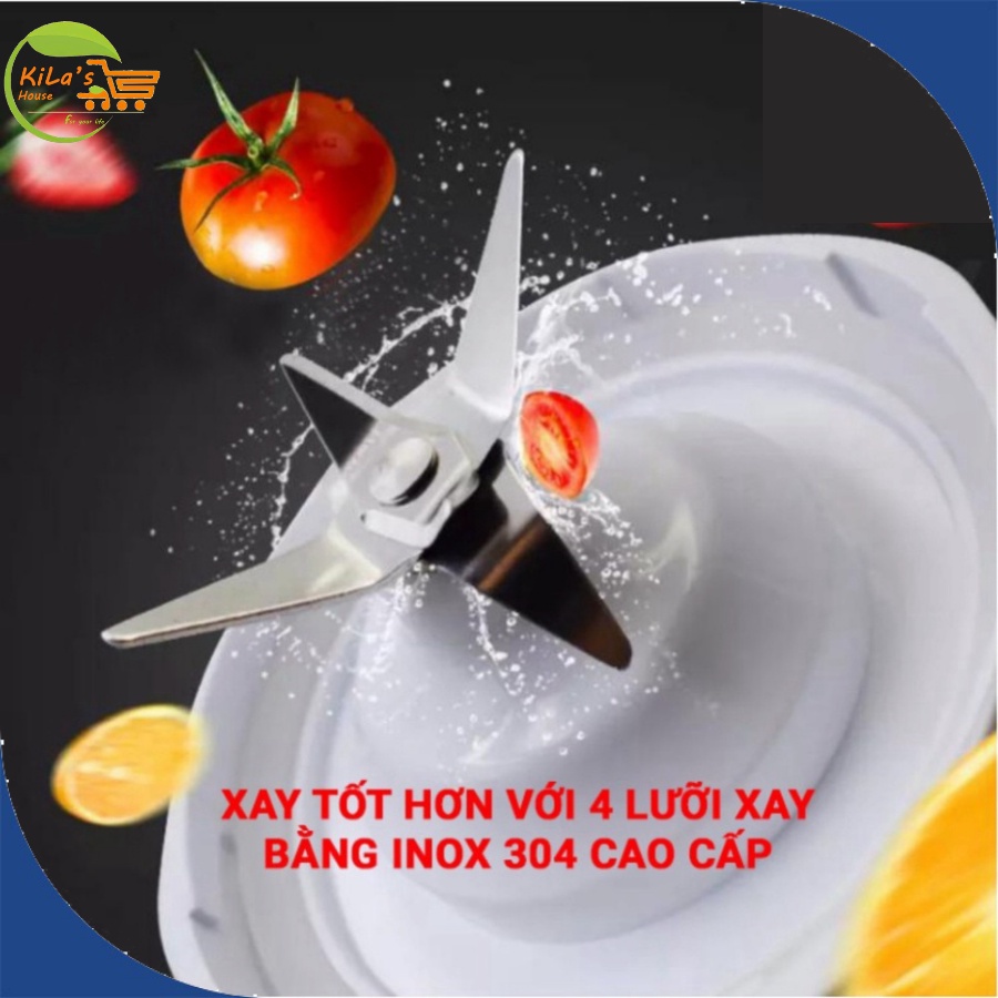 Máy Xay Sinh Tố Cầm Tay 500ML, Pin Sạc, 4 Lưỡi Bingo Juicer Cup - Máy Xay Sinh Tố Mini Đa Năng Cầm Tay Tiện Lợi