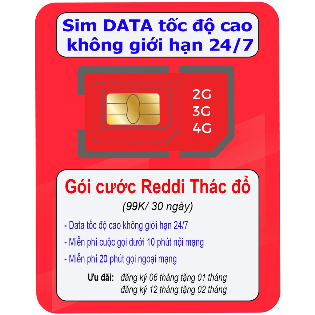 Sim Mobicast Reddi Thác Đổ - Data tốc độ cao không giới hạn 24/7 - miễn phí gọi nội mạng