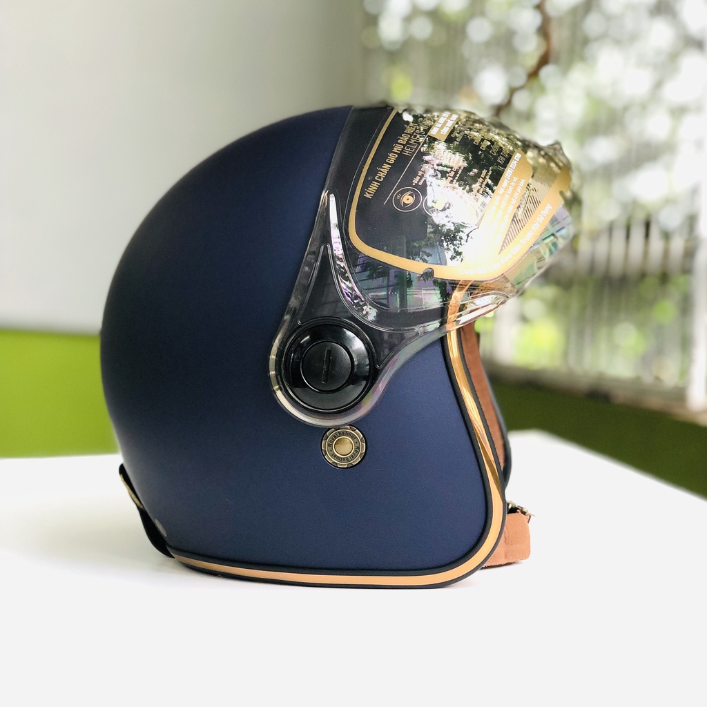 Nón bảo hiểm 3/4 Royal M20K viền đồng, có kính, tháo được lót, màu ximang bóng