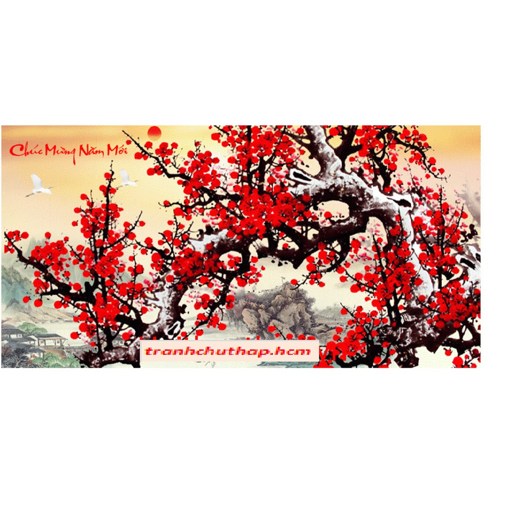 Tranh đính đá Chúc mừng năm mới - LV141 86x46cm (chưa đính)