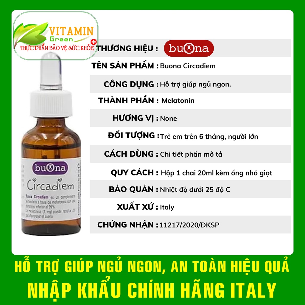 Siro giúp bé ngủ ngon Buona Circadiem melatonin 1mg giảm quấy khóc về đêm | Nhập khẩu chính hãng Italy
