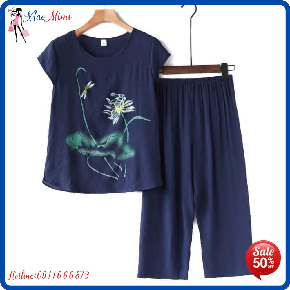 (SALE MOM) Bộ đũi quần dài thêu hoa 5 màu hoạ tiết trang nhã cho các bà các mẹ