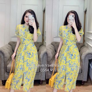 VÁY LỤA HOA XOẮN EO