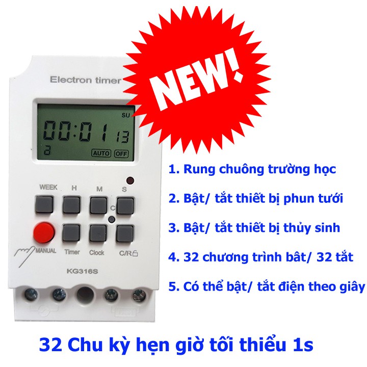 KG316S - Công tắc hẹn giờ 32 chu kỳ, hẹn nhỏ nhất 1 giây (hẹn giờ chuông trường học)