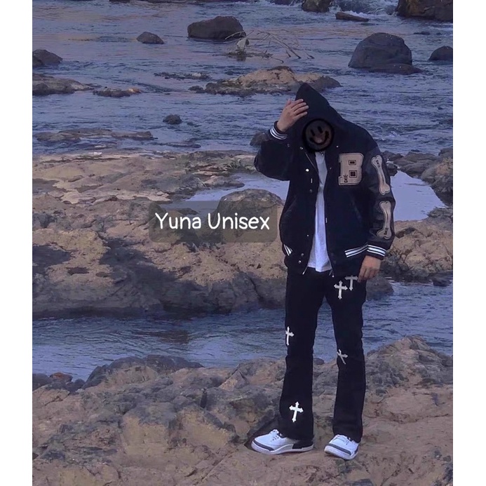 Quần Jeans chữ thập Nam phong cách Hàn Quốc Streetwear cá tính