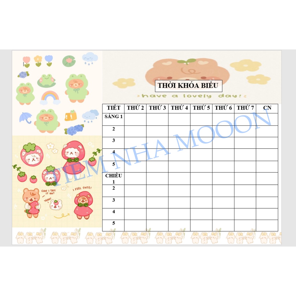 Thời khoá biểu hoạt hình nhiều mẫu