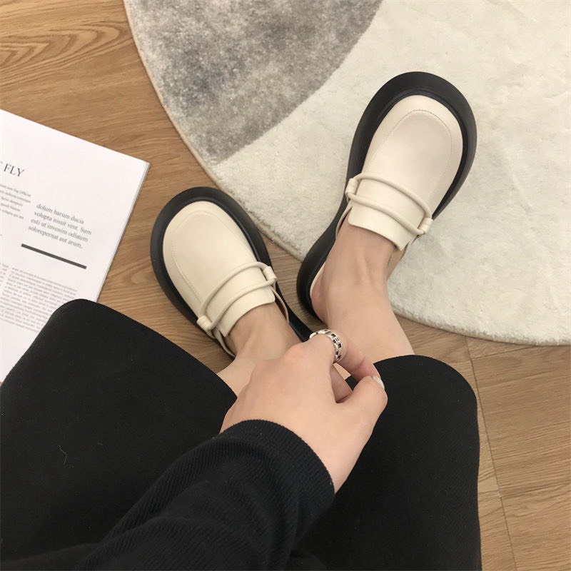 [ORDER 7-15ngày](SẴN ĐEN 36)Giày bít mũi, SỤC phong cách ulzzang màu đen trắng be mũi tròn