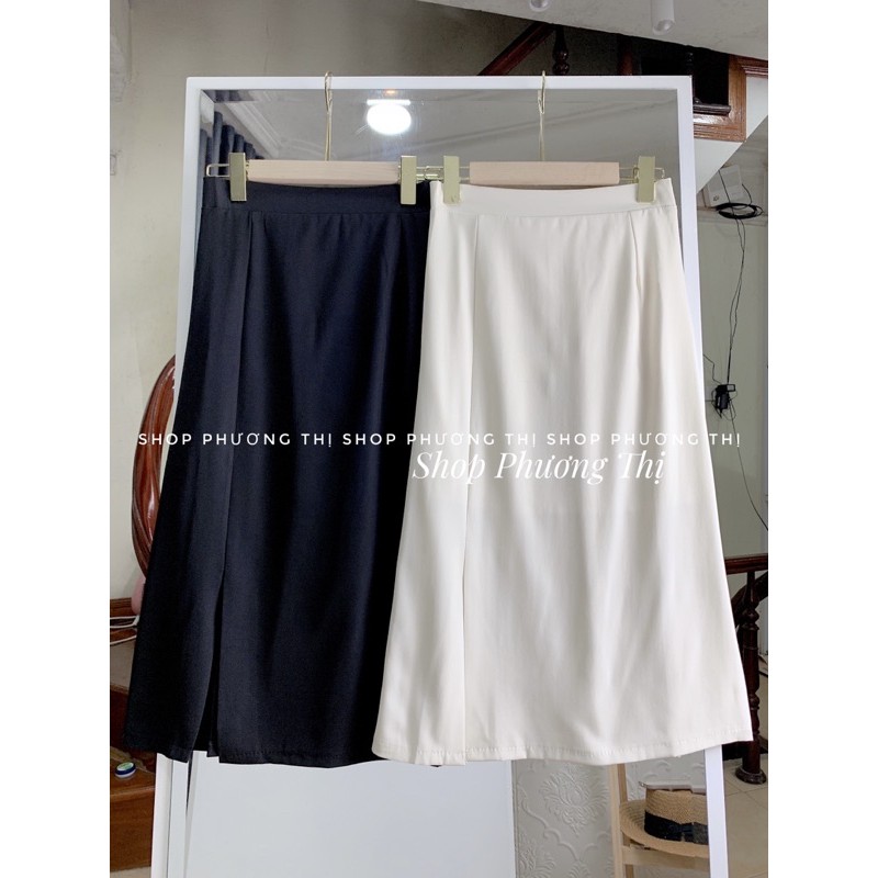Chân váy midi chữ A dáng xẻ tà cạp cao hàng Quảng Châu (hàng sẵn) | BigBuy360 - bigbuy360.vn