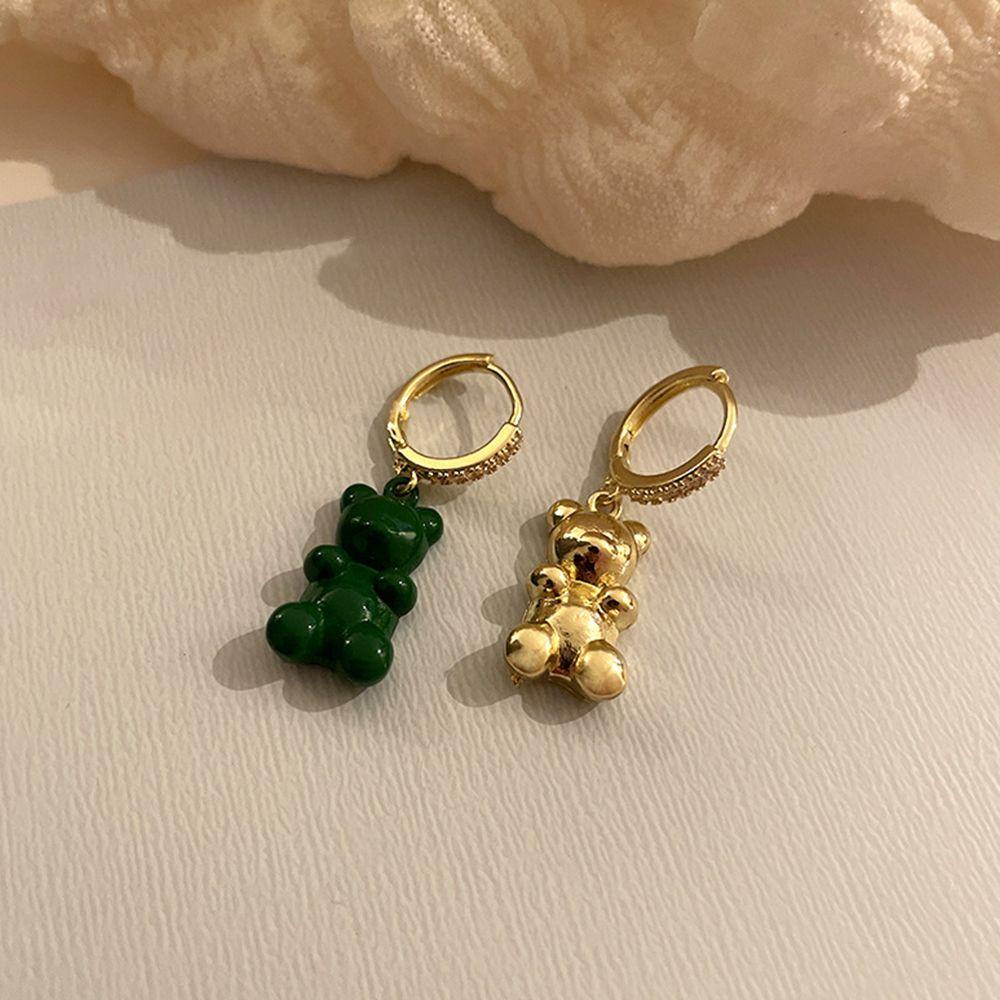 Bông Tai Dáng Dài Bằng Hợp Kim Màu Trơn Họa Tiết Hoạt Hình Chú Gấu Ngọt Ngào