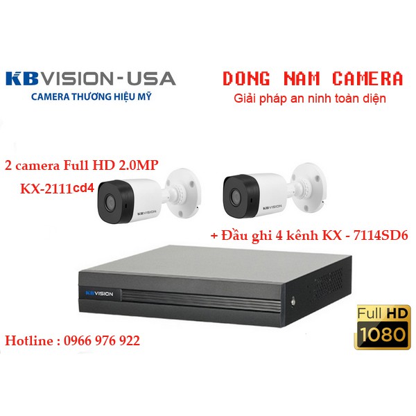 Combo 2 camera KBVISION full HD 2.0MP + 1 Đầu ghi hình 4 kênh