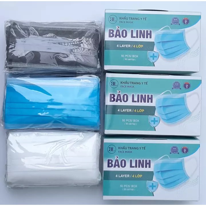 [4 Lớp Dày] Khẩu Trang Y Tế Kháng Khuẩn Bảo Linh 1 hộp 50 cái- Nhiều Màu Xám Xanh | BigBuy360 - bigbuy360.vn